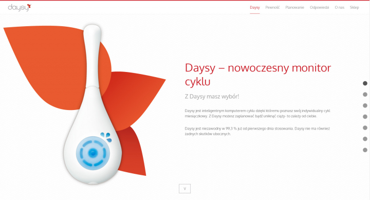 Pełnoekranowa i responsywna strona www przeznaczona do prezentacji produktu Daysy