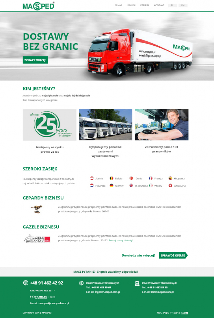 Strona www firmy transportowej Macsped