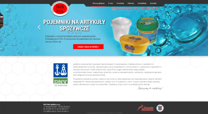 Informacyjno - produktowa strona internetowa producenta opakowań