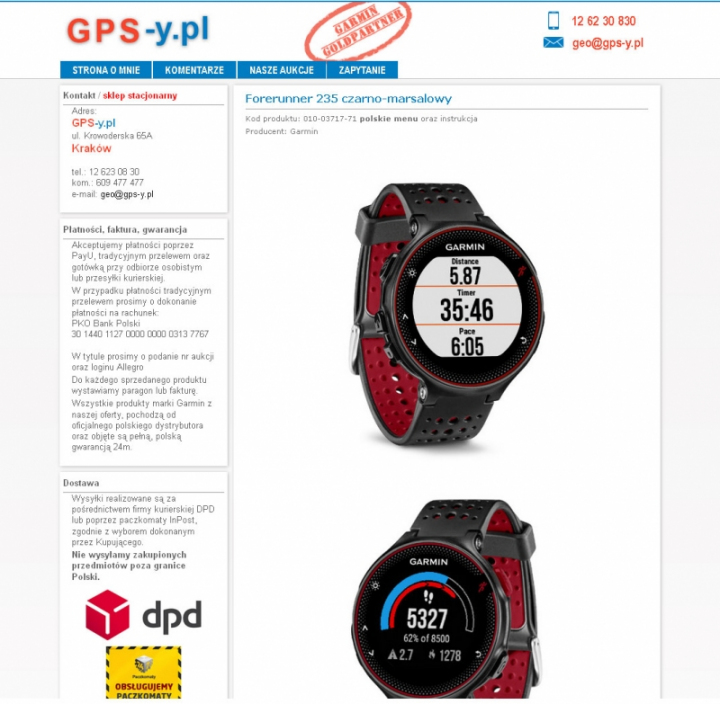 Szablon allegro dla dealera produktów Garmin